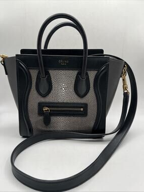 CELINE Stingray Nano Luggage Tote Crossbody Bag Black Leather Vintage RARE